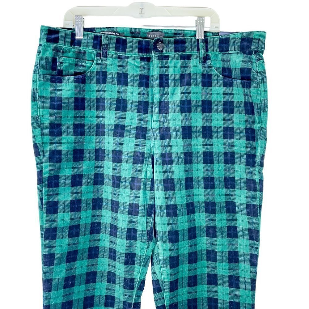 NWT Talbots High Waisted  Velveteen Straight Leg Pants Green Plaid sz 18 - Picture 4 of 10